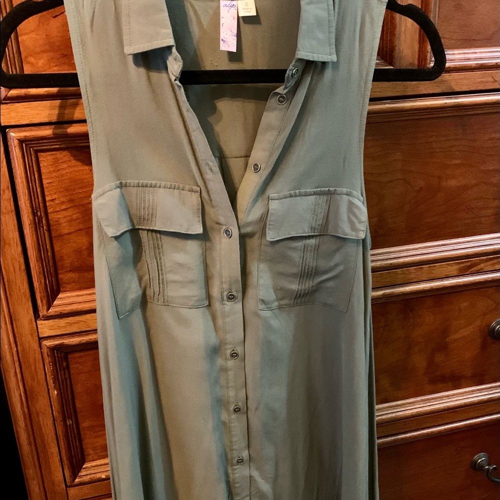 Alya Olive button up dress; like new. Great condition!